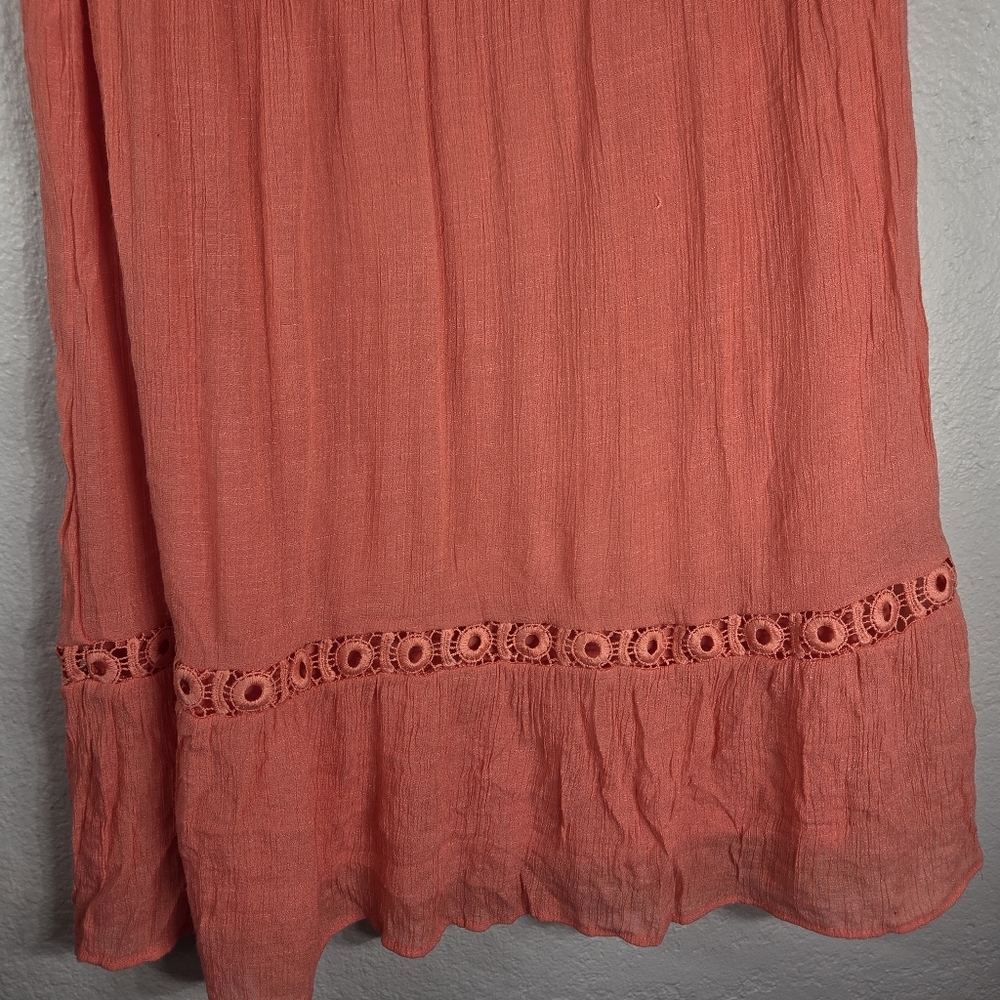 Indigo Rose Orange Size L Mini Swing Dress Embroidered Short Sleeves V-Neck - Picture 7 of 16